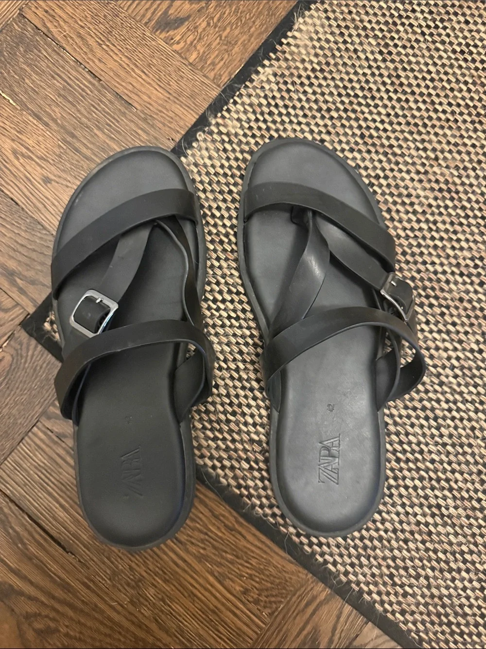 Zara Black Crisscross Buckle Slide Sandals
